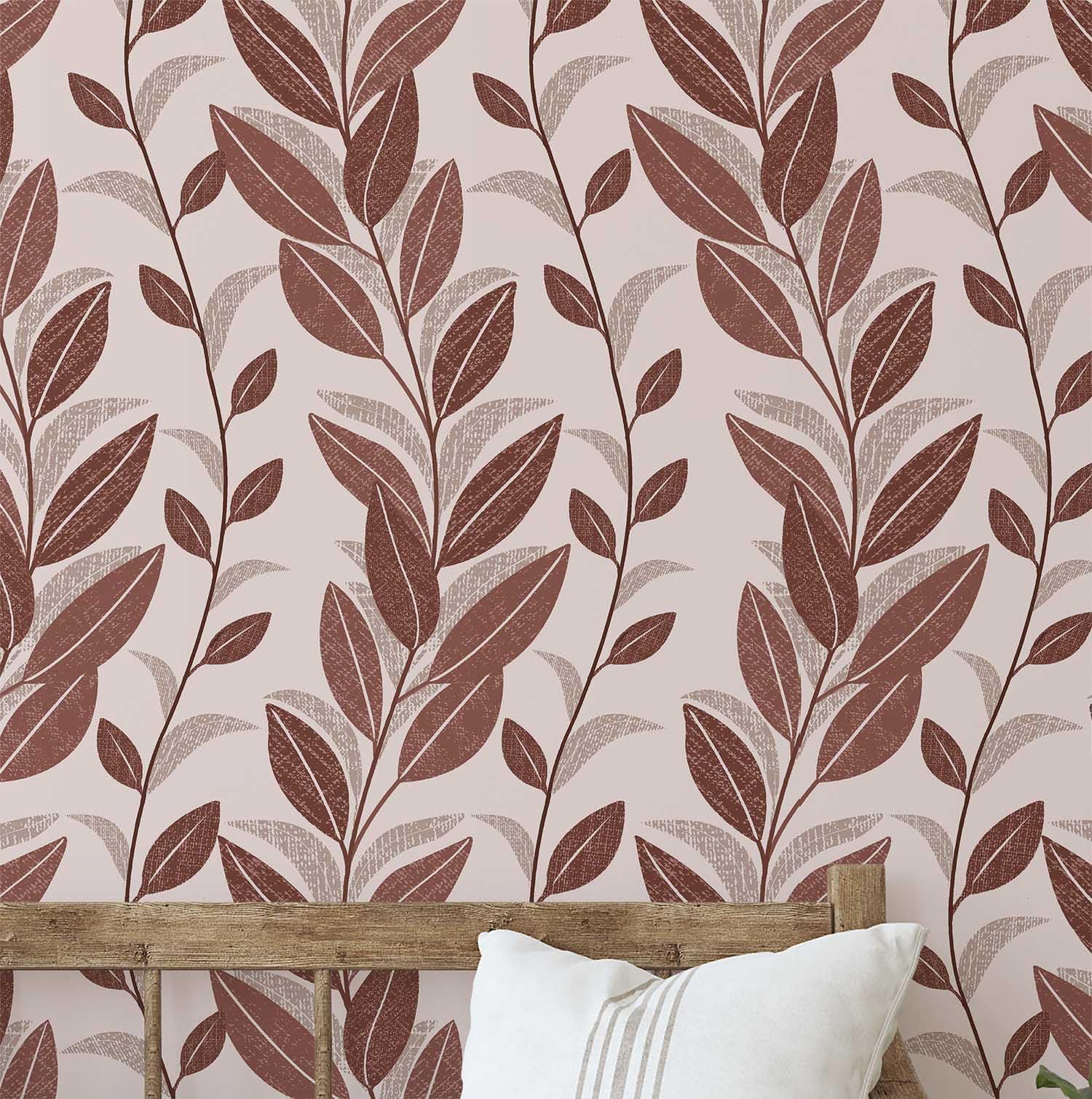 Papel tapiz de hojas marrones S4Sassy revestimiento texturizado para renovar el salón o dormitorio