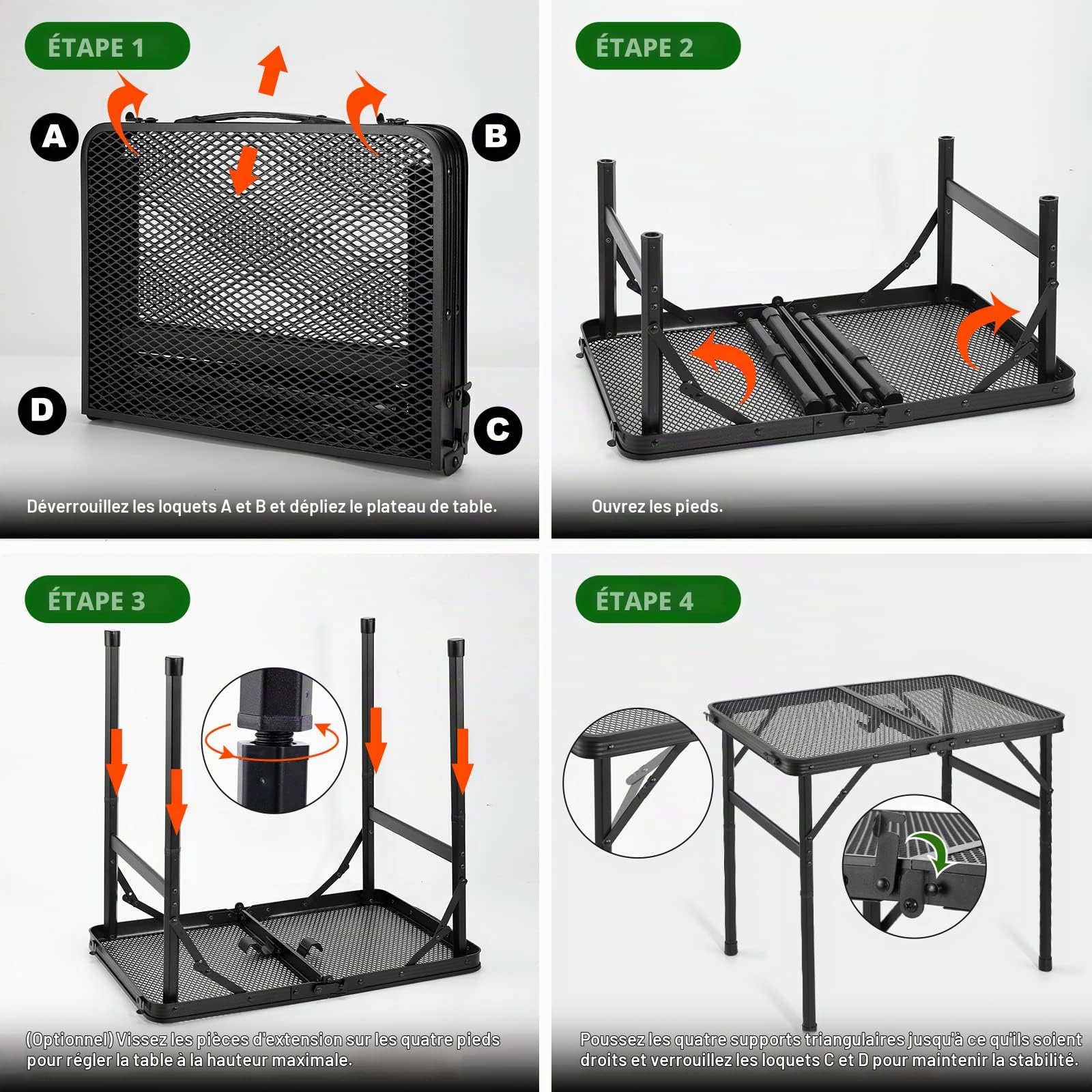 Odoland Table de Camping Pliante avec Réglable en Hauteur, Table de Pique - Nique Extérieure avec Pieds Antidérapants, pour Barbecue, Pêche, Jardin, I'intérieur et l'extérieur