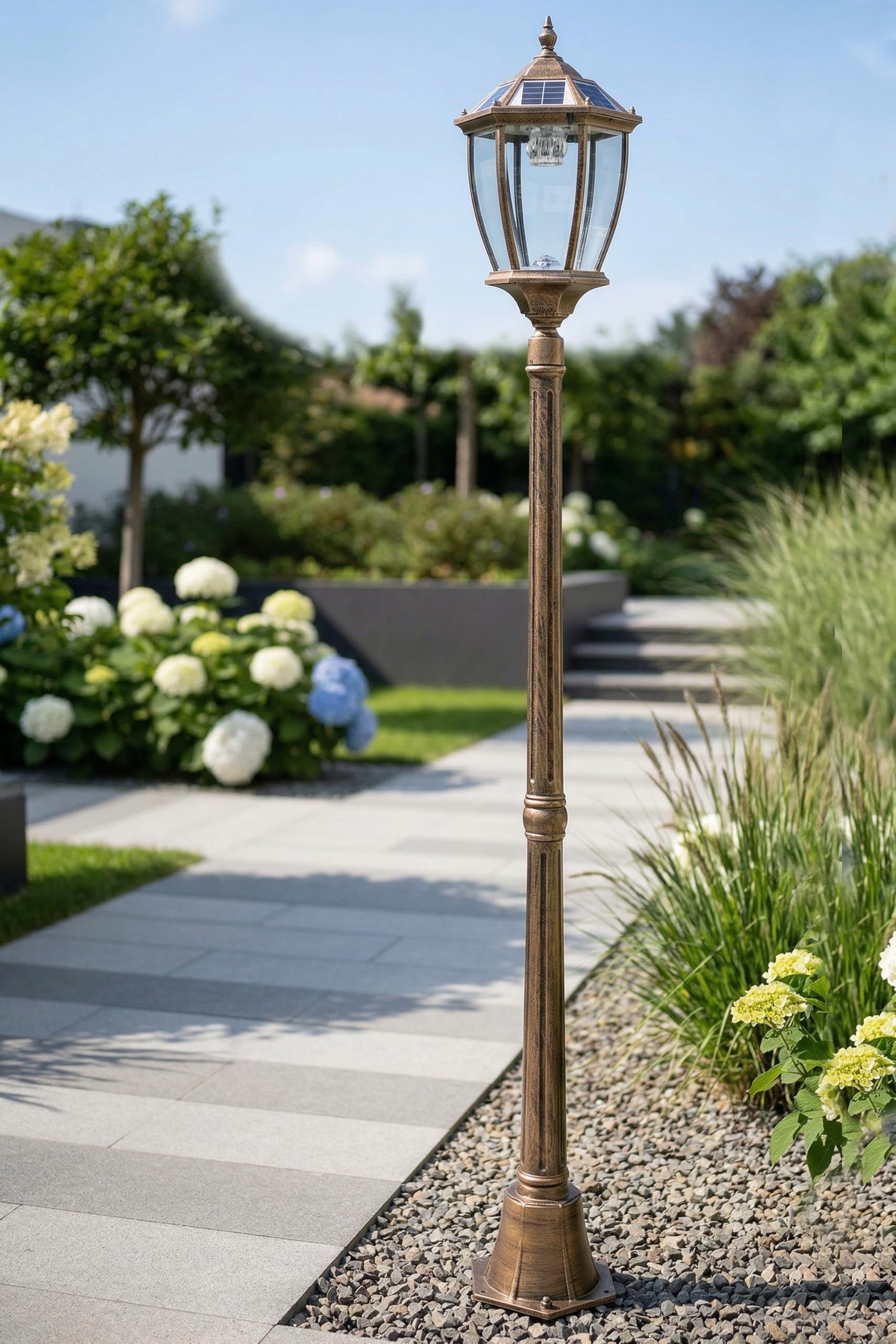 Arnusa Gartenlaterne Solarbetrieben klassisch 175 cm Solarlampe Außenleuchte Sockelleuchte kabellos Duo Color warmweiß und kaltweiß