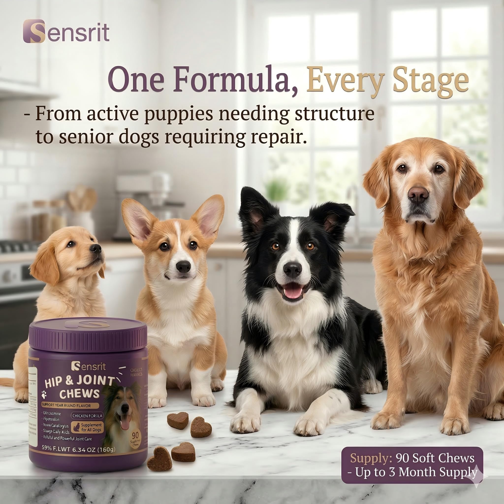 Dog Joint Supplement 90 Soft Chews with 80mg Salmon Oil 64mg Curcumin Glucosamine MSM and Chondroitin for Senior Dog Hip and Joint Support Advanced Mobility Bites Chicken Flavor. - image 4