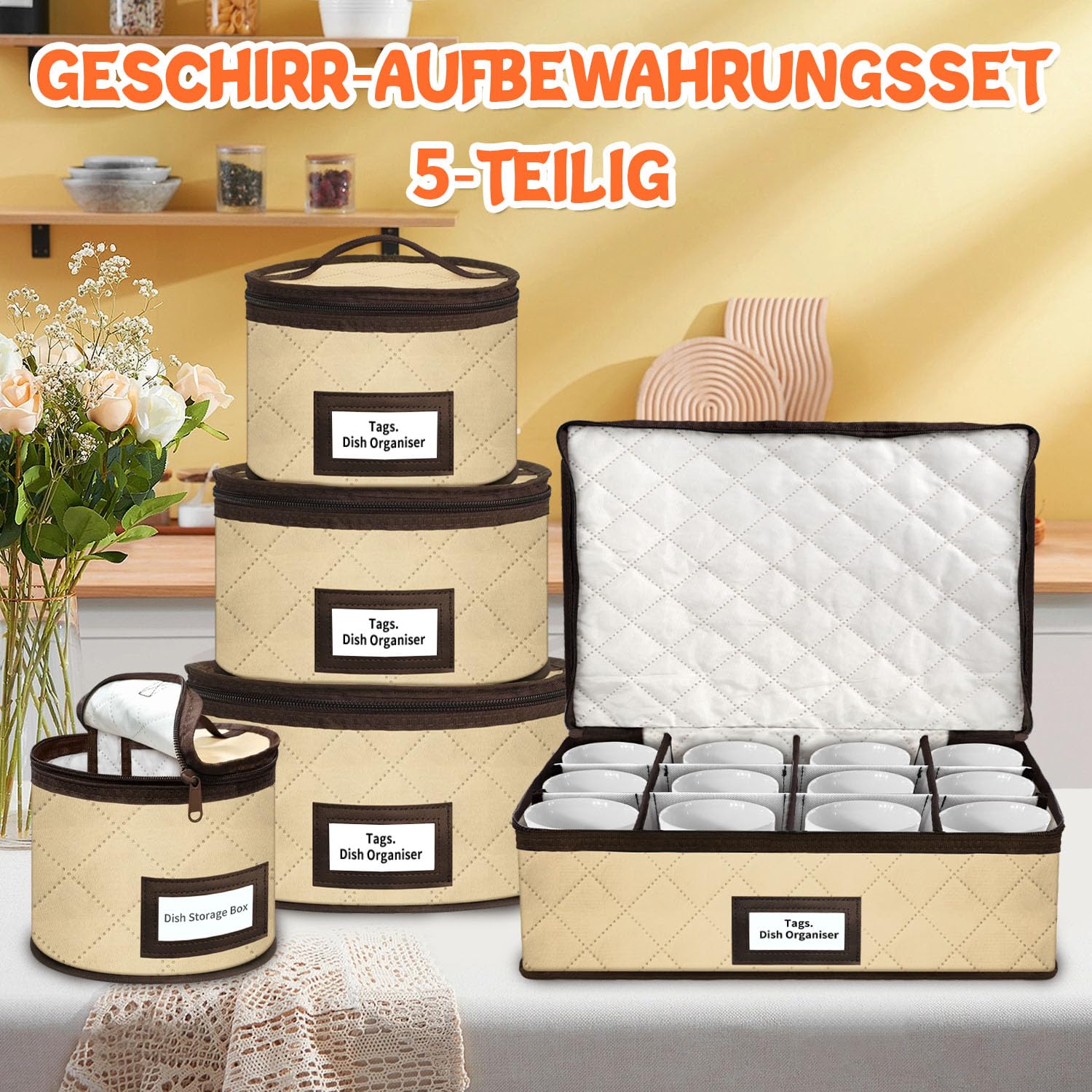 5-tlg. Geschirrbox Set für Umzug, Umzugskartons mit Trennwand Tab-Fenster Stapelbar Harte Schale, Gläserkarton Für Porzellan, Gläser, Teller, Platzsparend – Küche, Camping