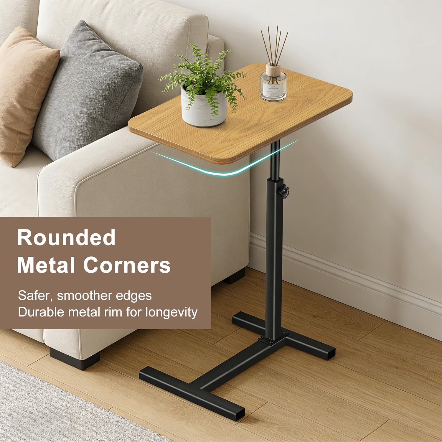 Tinysun C Shaped Small Side Table,Adjustable Tv Tray Side Table for Bedroom,Couch Bed Table TV Trays for Eating with High-Density Board & Carbon Steel Base