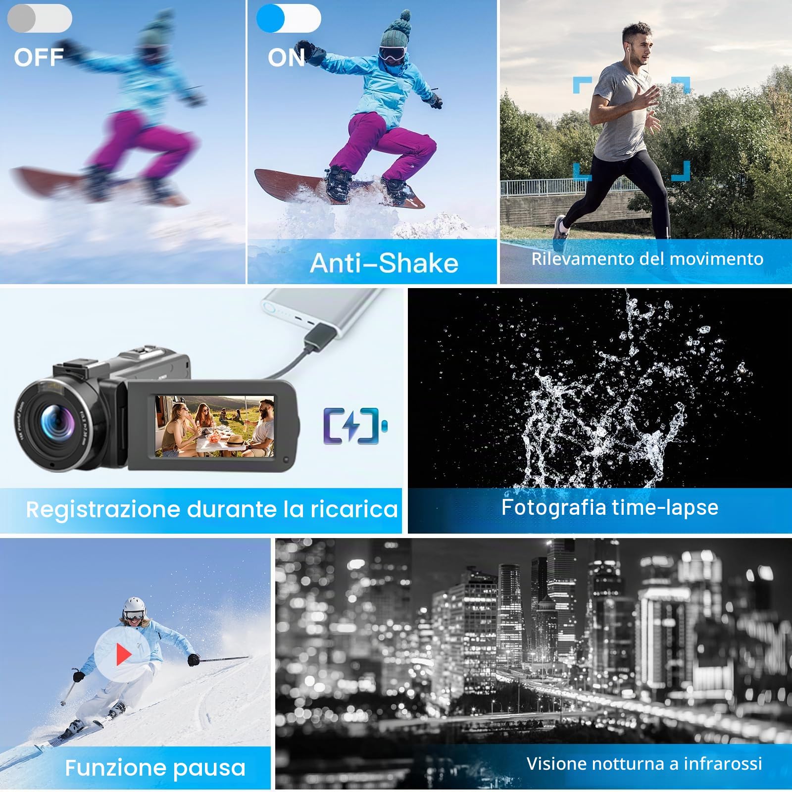 Videocamera FHD 1080P 36MP 30FPS Youtube Vlogging Visione Notturna IR 16X Zoom Digitale 3.0'' IPS Rotazione Schermo di 270 Gradi Videocamera Digitale