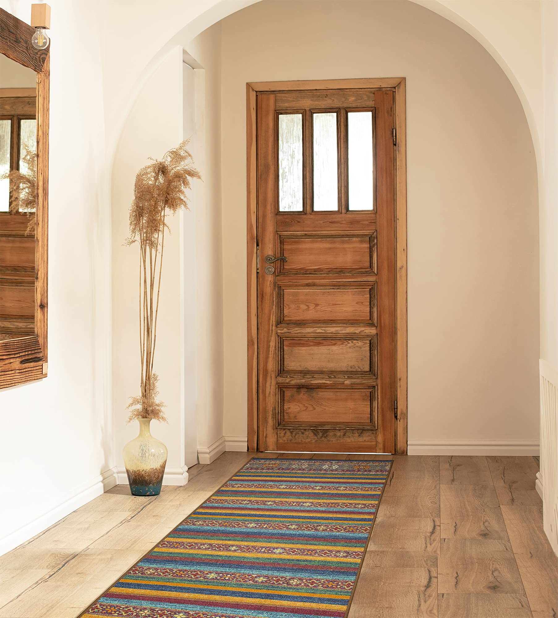 Ottomanson Machine Washable Vintage Striped Design Non-Slip Rubberback 3x10 Traditional Runner Rug for Hallway, Kitchen, Bedroom, Living Room, 2'7" x 9'10", Multicolor Stripes