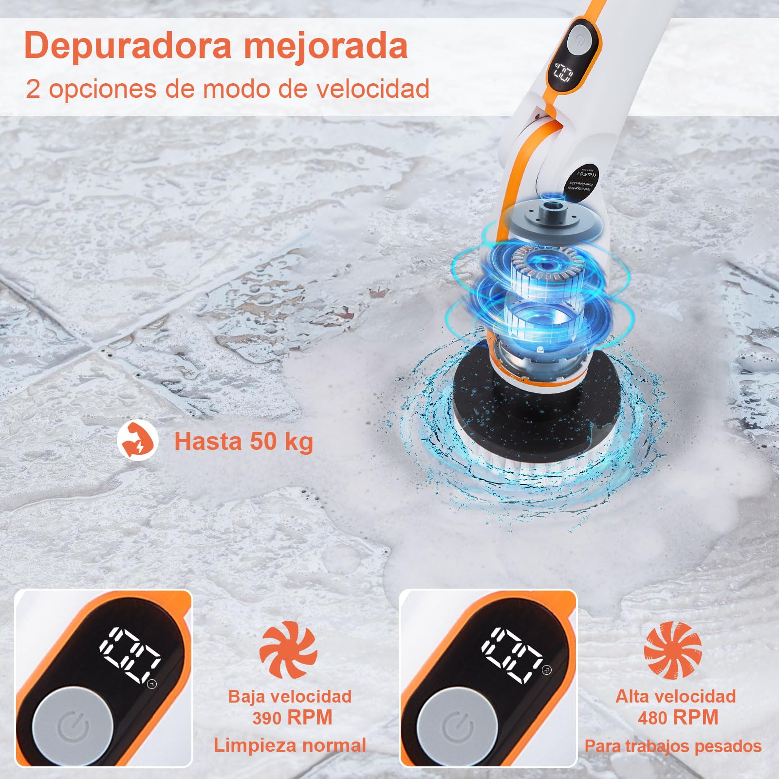 Cepillo Eléctrico Limpieza hogar Kit - Mango Extensible, 4 Ángulos, 11 Cabezales. para Ducha, Bañera, Azulejos. Batería Duradera