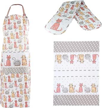 Set Cuisine Chien - Torchon, Tablier Et Gants De Four | Coton Lavable, Motif Adorable