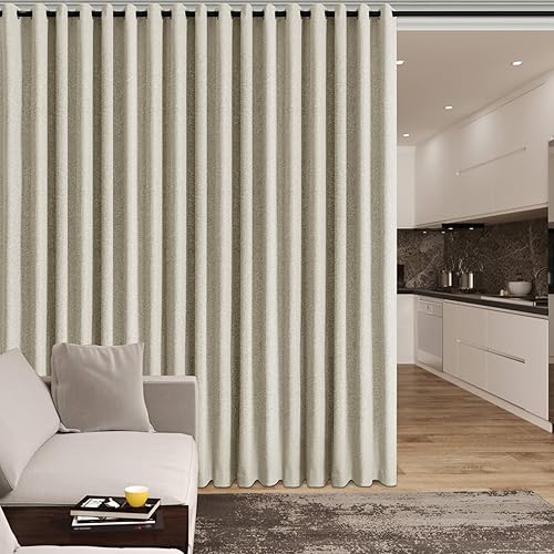 Miniatura 1 de Fcosie Cortinas texturizadas de lino 100% opacas para dormitorio, cortinas con ojales plateados inoxidables, cortinas portátiles para puerta