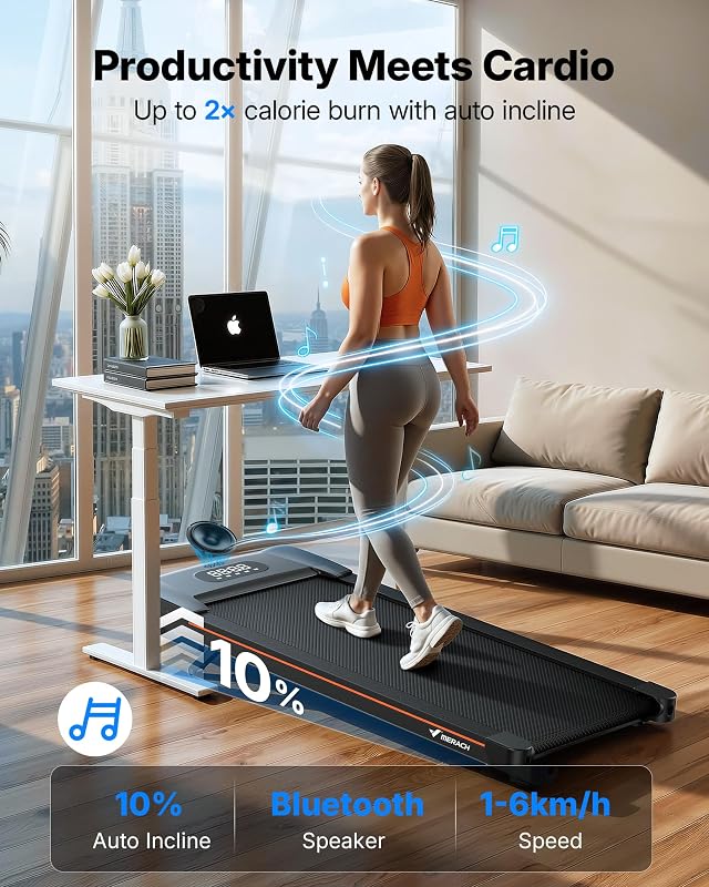 MERACH W50 Walking Pad Treadmills for Home, 12% Auto Incline, 400lbs Capacity, 3.5HP Super Quiet Brushless, 16.5"x41.3" Spacious Running Belt, Under Desk Treadmill with Remote & LED image 2