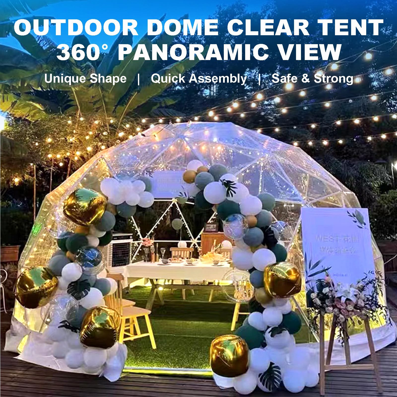 Outdoor Kuppelzelt, Transparent Bubble Iglu für 4-8 Erwachsene, Allwetter 360° Sicht für Garten, Terrasse, Camping und Veranstaltungen Sport & Freizeit