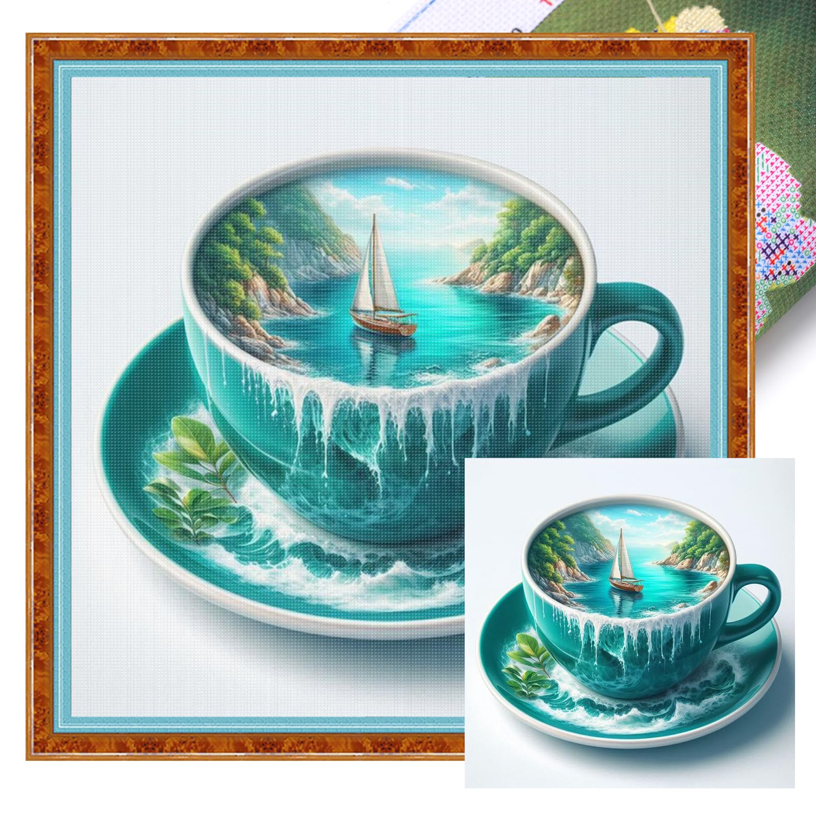 Poetrydraw 11Ctacc-12152__C__45x45 Water Cup Scenery Full 11Ct Diy Stamped Cross Stitch Kits 45X45cm For Beginners (11Ctacc-12152 C 45X45)