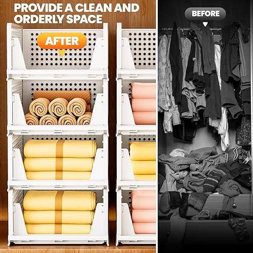 Miniatura 6 de Cajones de almacenamiento de plástico apilables para organizadores de armario y almacenamiento, 5 pisos