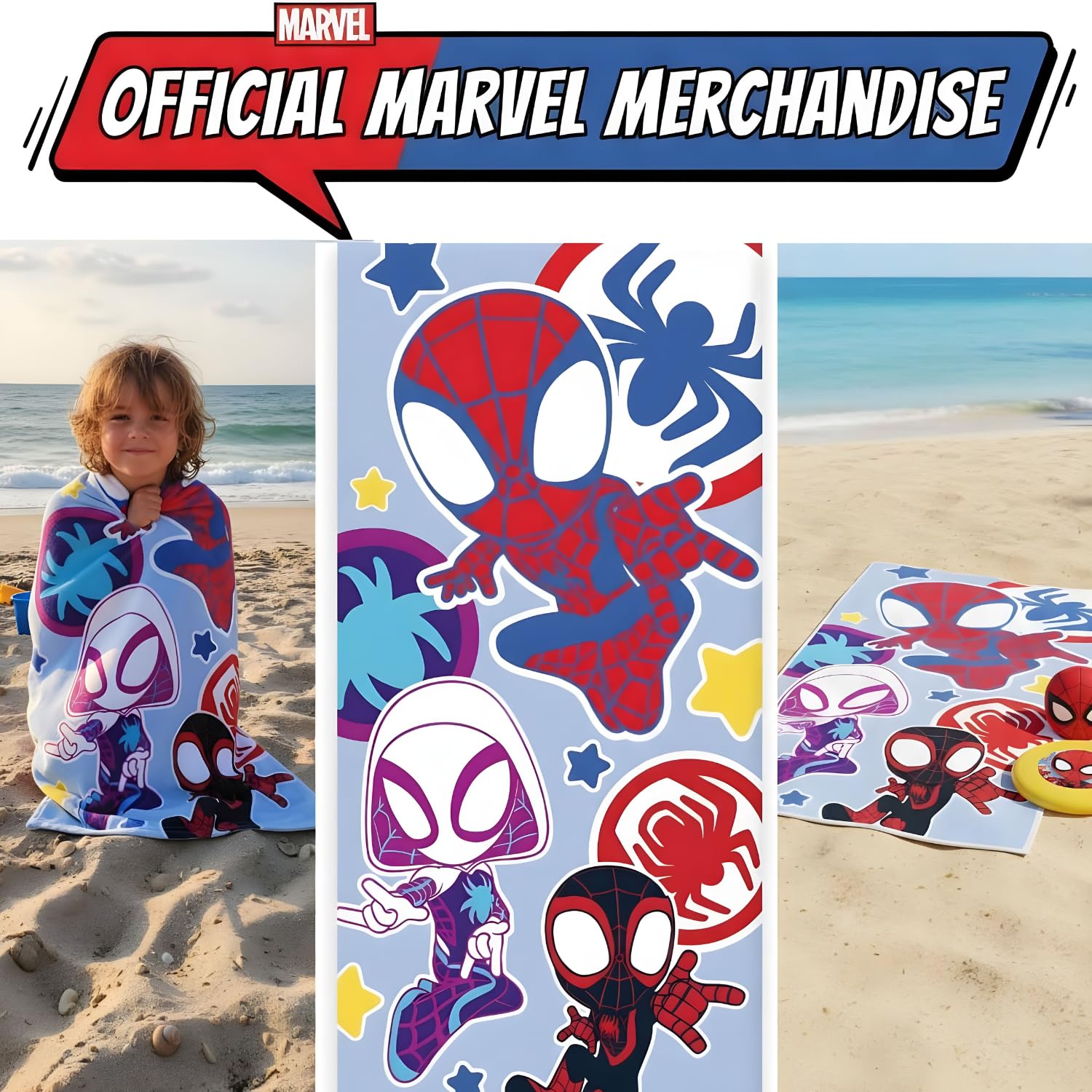 BrandMac Spidey Ręcznik plażowy i kąpielowy, 70 x 140 cm, 100% bawełna, miękki i chłonny ręcznik kąpielowy dla dzieci, kolorowy ręcznik Marvel Spiderman, idealny do kąpieli i basenu