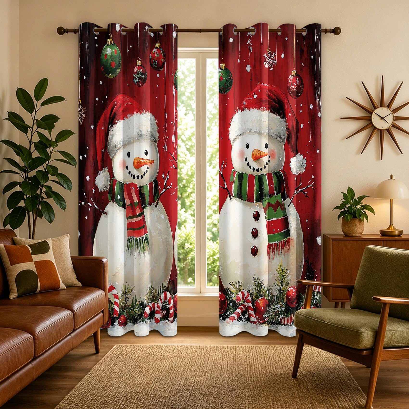 Mistela Schneemann Blickdichte Gardinen Weihnachten 2er Set H200xB140cm