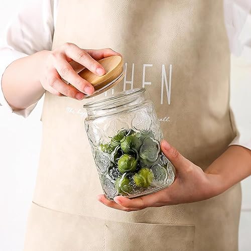 Miniatura 6 de Custde Tarros de almacenamiento de vidrio con tapa hermética, recipiente de 35 onzas para encimera de cocina con tapa de bambú, azúcar morena,