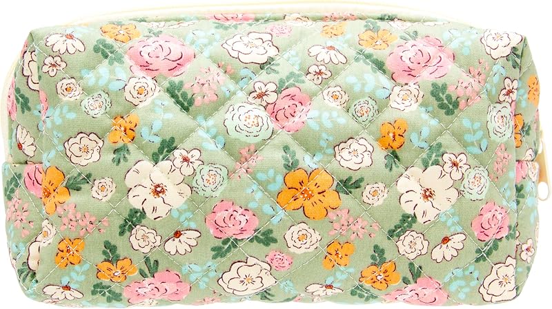 Necessaire de maquiagem PAZIMIIK acolchoada com zíper, estampa floral verde