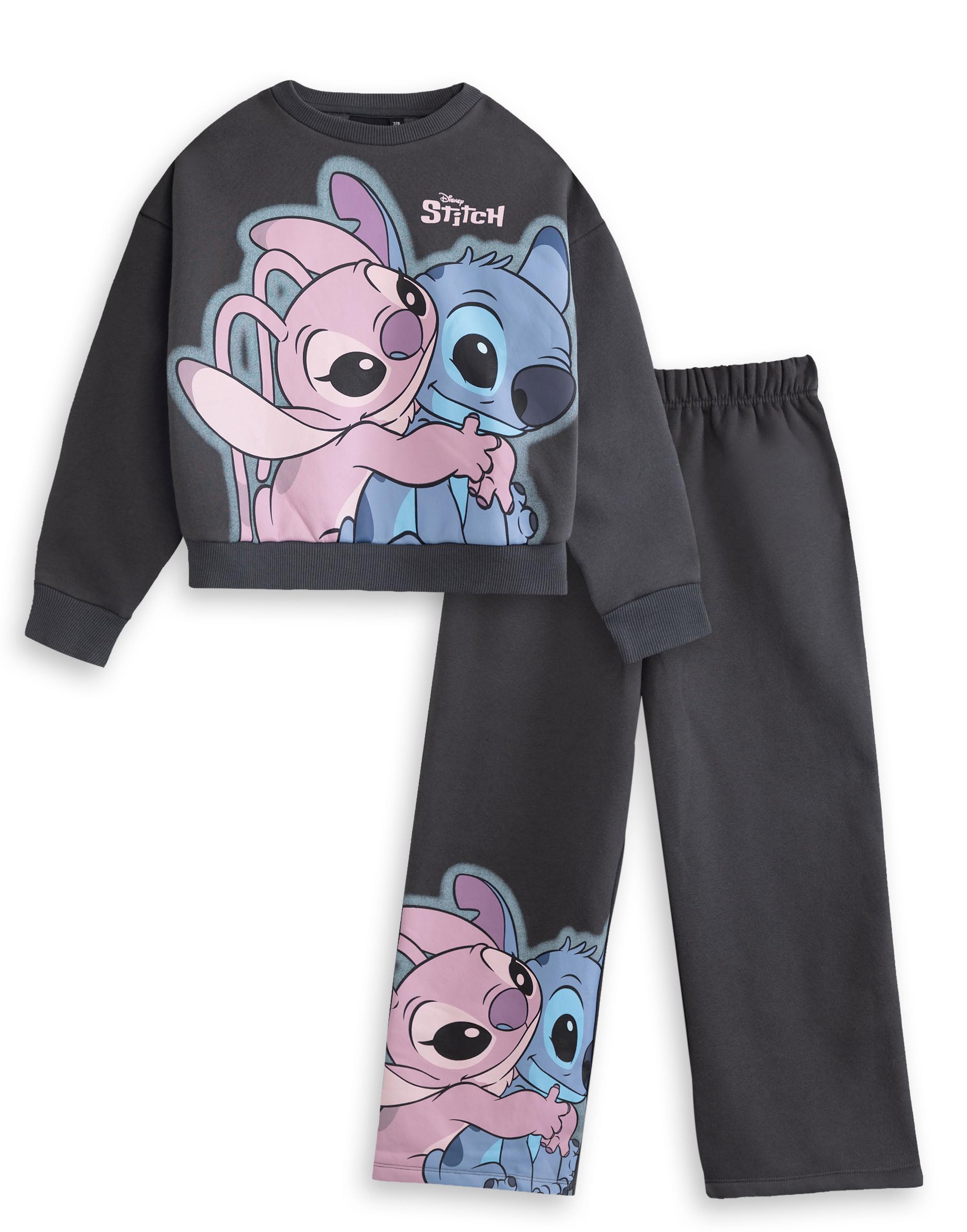 Disney Lilo & Stitch Kids Dark Gray Sweatshirt and Leggings Set | Long Sleeve Crew Neck Top with Cartoon Print | Comfortable Loungewear for Playtime & Relaxation Merch - 10-11 Years