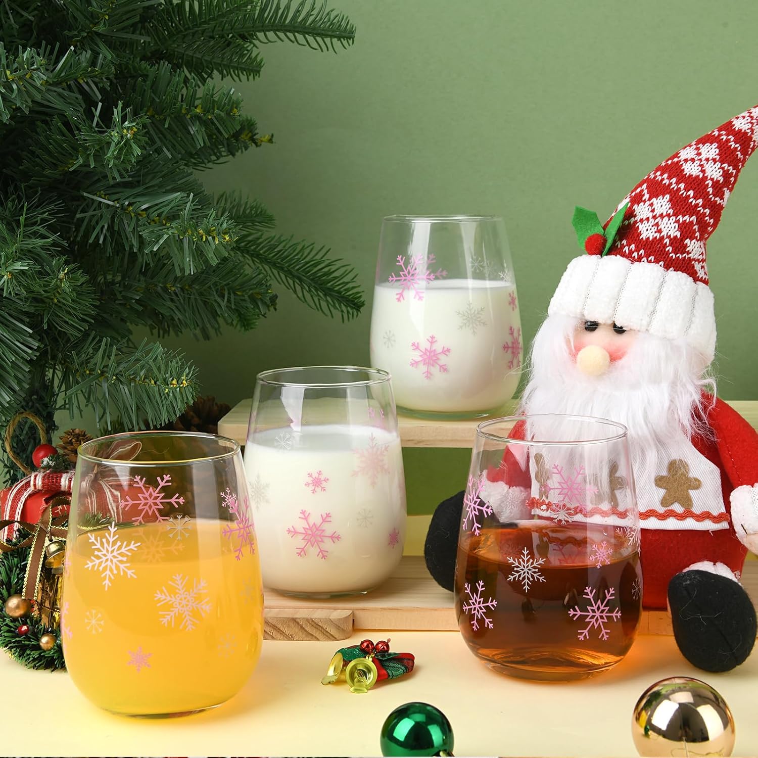 Maxcheck Snowflake Winter Wine Glass Set, Set of 6 Stemless Glasses with Snowflake Design Christmas Birthday Gift for Family Xmas Winter Present Holiday Party Gift, 17 oz (Pink) - Image 6