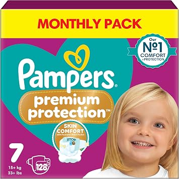 Pampers Premium Protection Nappies, Size 7, 128 Count