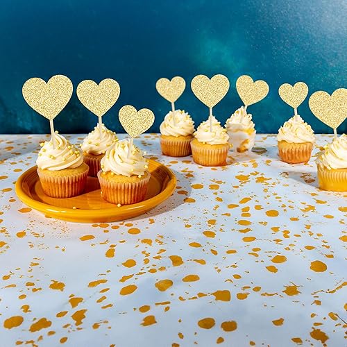 Miniatura 7 de Gyufise 30 piezas de decoración de cupcakes de corazón con purpurina dorada para decoración de tartas de corazón boda compromiso despedida de