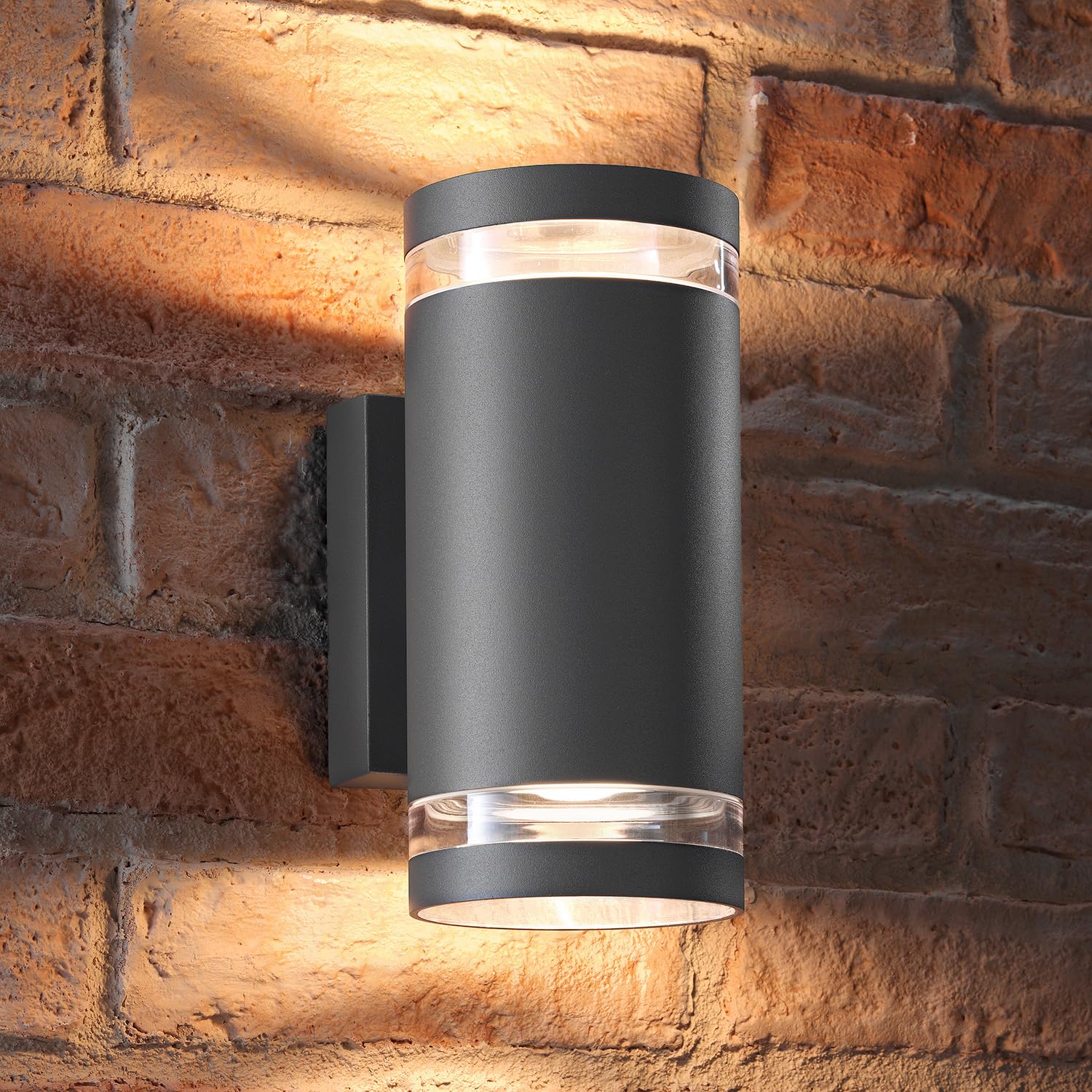 Auraglow Indoor/Outdoor Double Up & Down Wall Light - Anthracite Grey - Warm White LED Bulbs Included