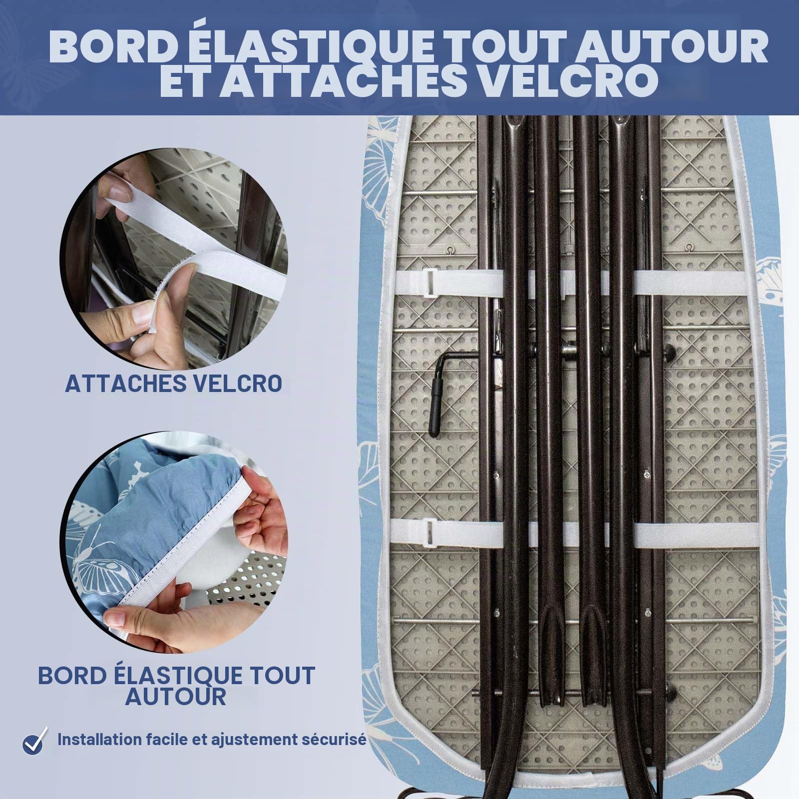 Housse de planche à repasser 125 x 45 cm et 122 x 38 cm - Rembourrage épais - Résistant aux brûlures et aux taches - Fermeture réglable - Rembourrée - Motif papillon