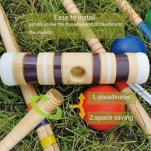 Miniatura 7 de RHQNG Juego de croquet -28IN 6 jugadores de mazos de madera para niños y adultos, diversión familiar al aire libre juego deportivo de jardín -