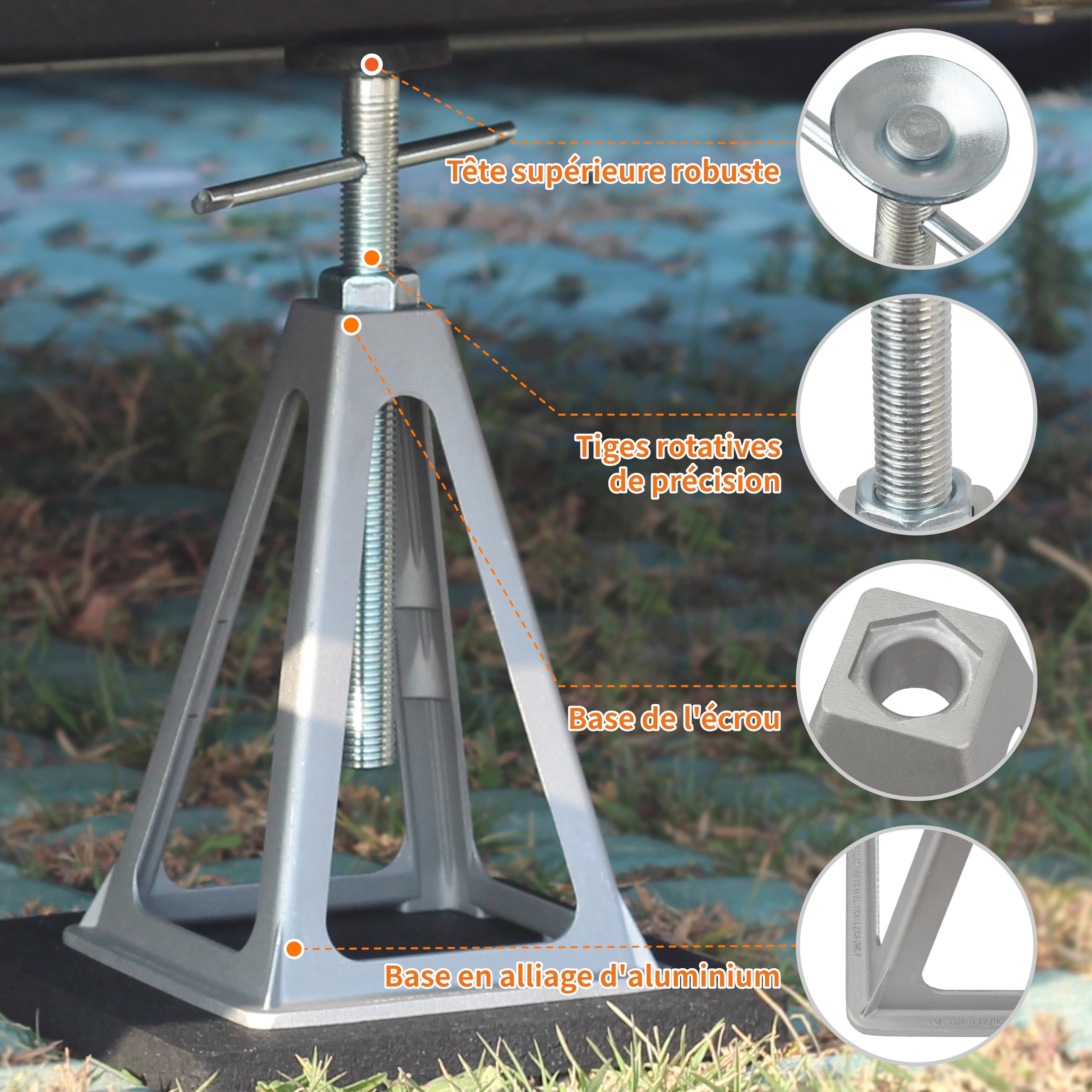 OULEME Lot de 4 Chandelles stabilisateurs en Aluminium Hauteur Réglable pour Camping-Car caravanes Jusqu'à 3600 kg
