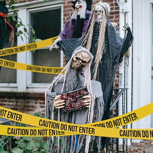 Miniatura 4 de Cinta amarilla brillante de precaución 3x 1000impresa en negro contrastante, 3 pulgadas. Ancha para la máxima legibilidad. Diseño resistente.