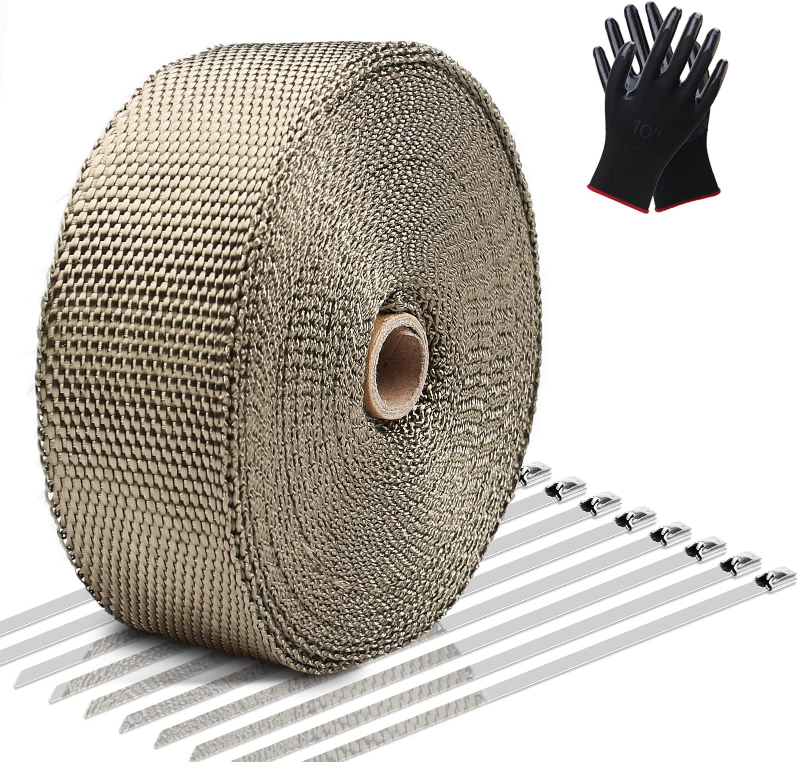 Exhaust Wrap LIBERRWAY Header Wrap Exhaust Heat Wrap for Exhaust Pipes Tap Kit for Car Motorcycle, 2"x50ft with 10 Stainless Ties and Gloves