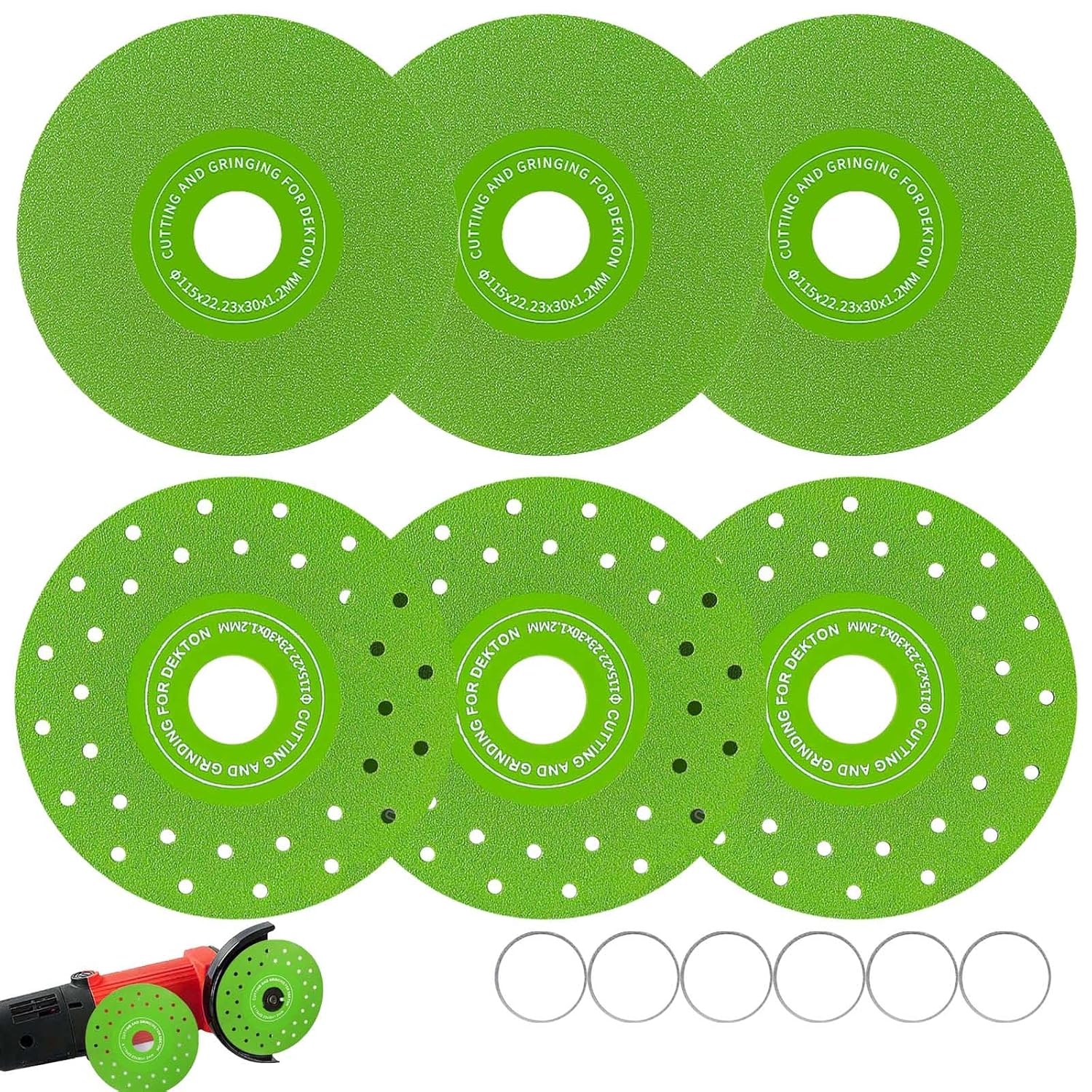6 pcs Glass Cutting Disc for Angle Grinder, Rock Slab Grinding Disc and Multi-Pore Flat Cutting Blades, 4.5 Inch &1.2mm Thin, for Cutting and Grinding Glass Ceramic Tile Granite Marble Diamond