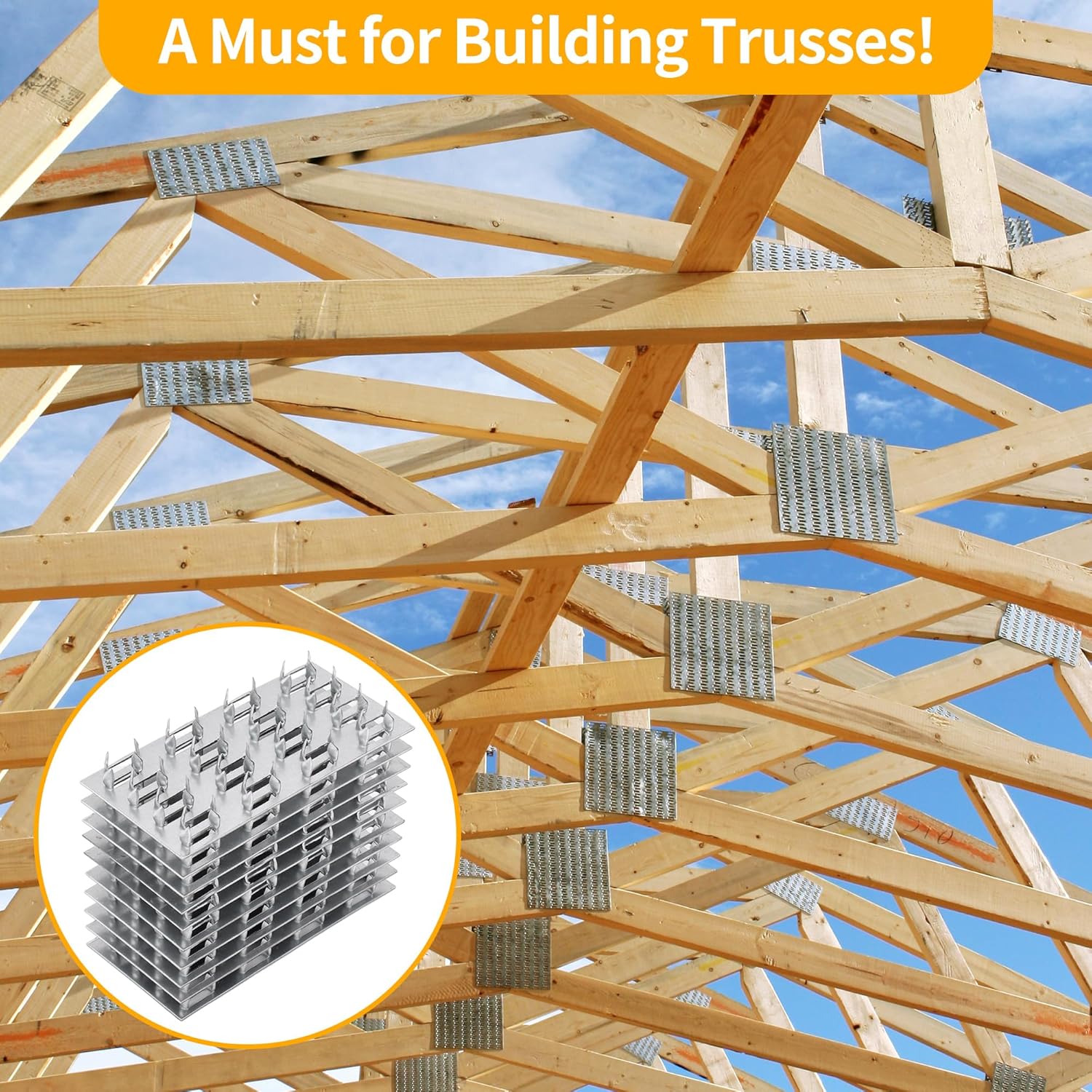 100 Pack Truss Plates, 4" x 2" Mending Plates for Wood, Flat Metal Bracket with Nail Teeth, Repair Tie Pronged Plate Connectors for Roof Trusses, Timber Framing, Wood Studs, DIY Woodworking