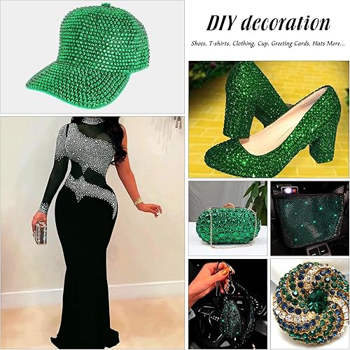 Miniatura 6 de 4320 diamantes de imitación termoadhesivos de color verde esmeralda SS10, diamantes de cristal para ropa, tela, camisas, tazas, decoración con