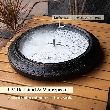 18 Inch Illuminated Indoor Outdoor Clock Waterproof with Thermometer Hygrometer Smart Sensor Large Black Metal Wall Clocks Battery Operated for Patio, Garden, Living Room, Bedroom, Pool, Porch