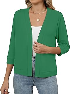Womens 3/4 Sleeve Cropped Cardigans Lightweight Casual Open Front Bolero Shrugs Sweaters - Buy now