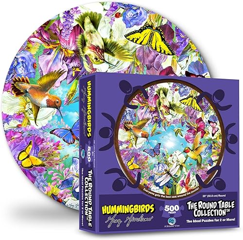 A Broader View Rompecabezas de mesa redonda de colibríes, 500 piezas, rompecabezas para adultos y niños, adecuado para grupos de 2 o más, todo el