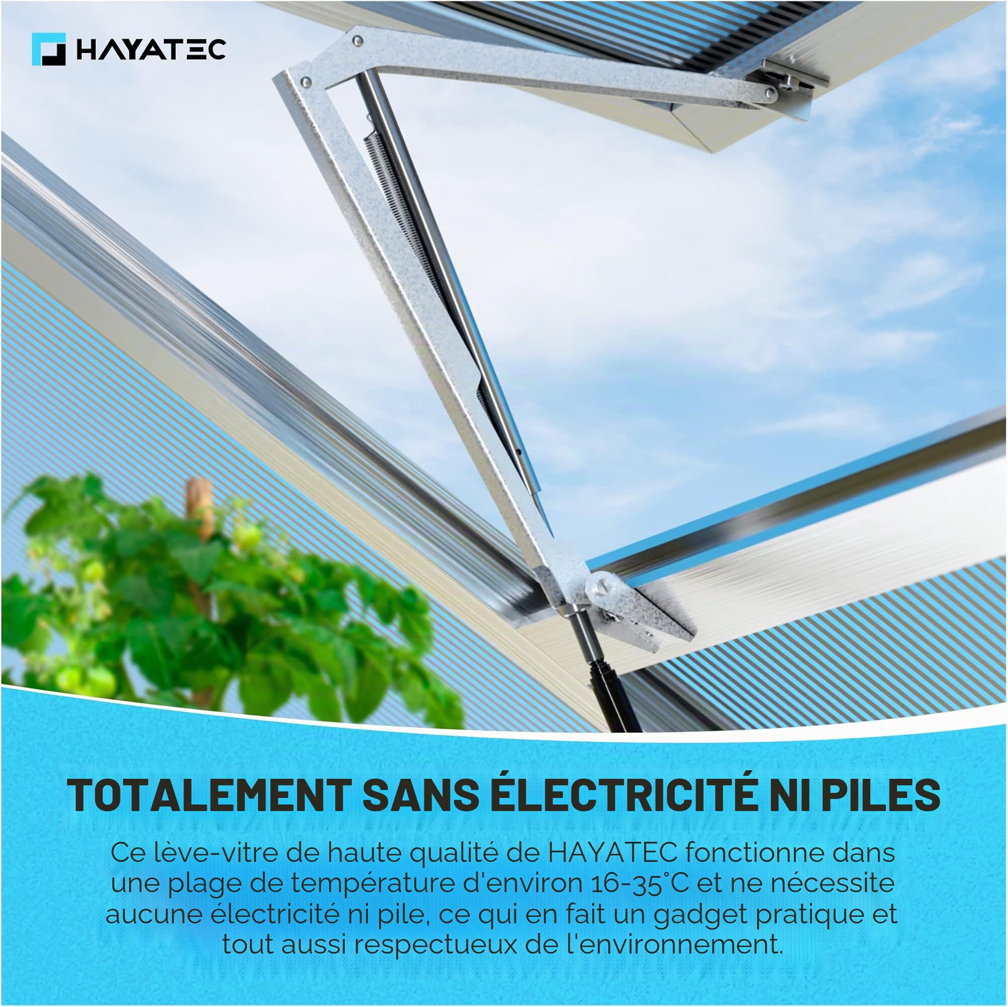 HAYATEC Système d'ouverture automatique pour serre Ouvre-fenêtre pour serre – Régulation de température, sans électricité, robuste et résistant aux intempéries – Capacité de levage de 7 kg, hauteur de