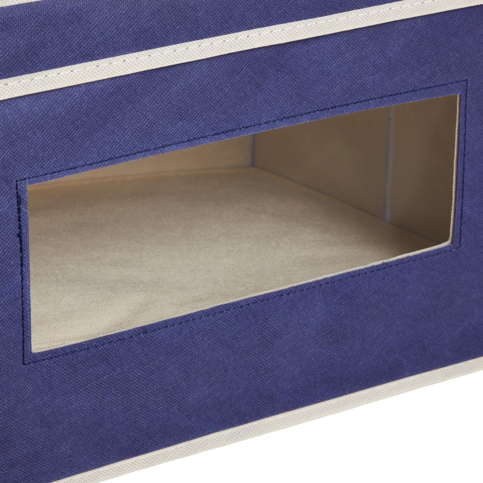Juvale Confezione da 3 contenitori pieghevoli in tessuto, con coperchio e finestre trasparenti, per la casa, ufficio, 40,6 x 30,5 x 25,4 cm, Beige