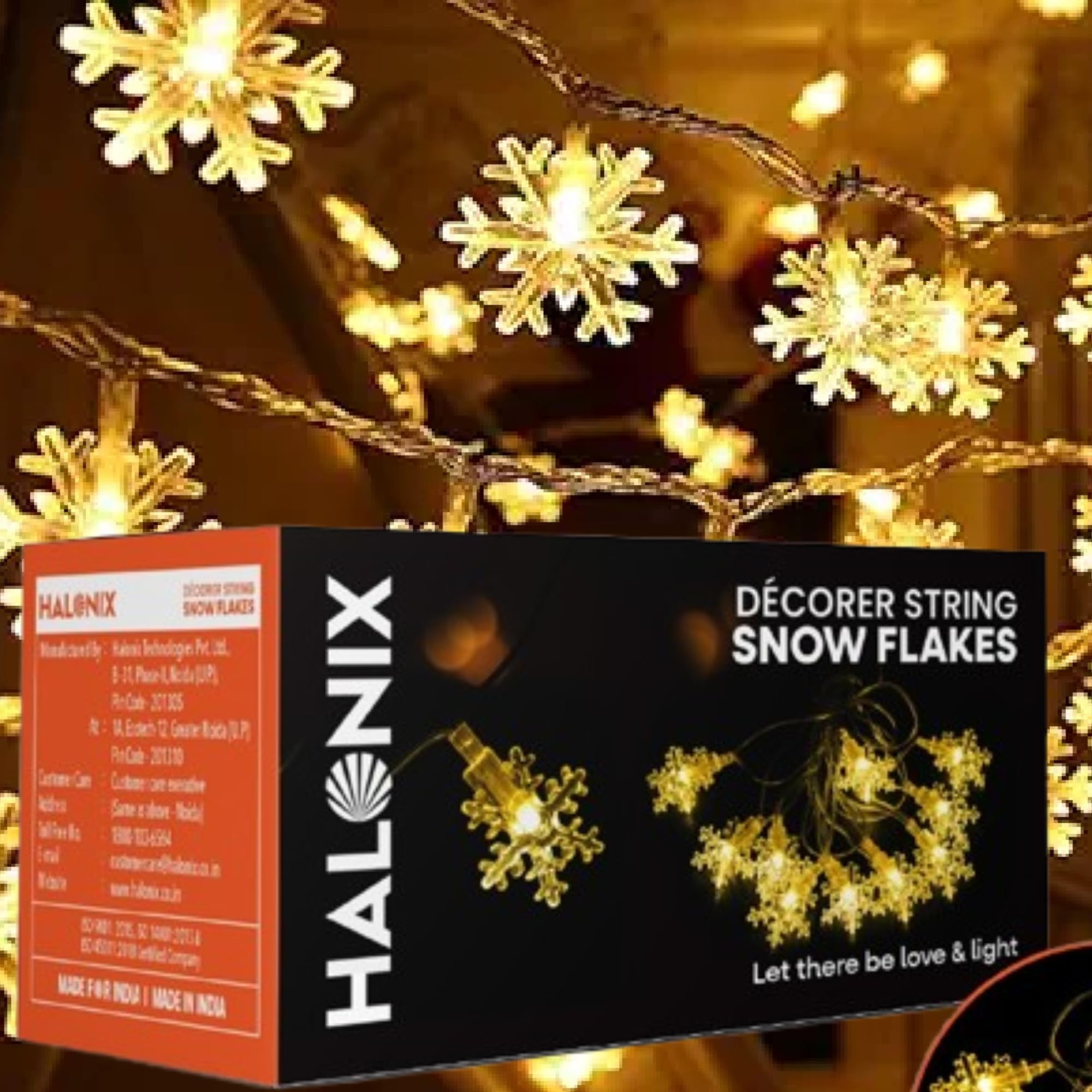 Halonix Decorer Snow Flakes 15 Bright Led String Light | Diwali Light | Christmas Light | Wedding Light | Festive Lights for Home Decoration (Warm White, 4 Meters)-image-2
