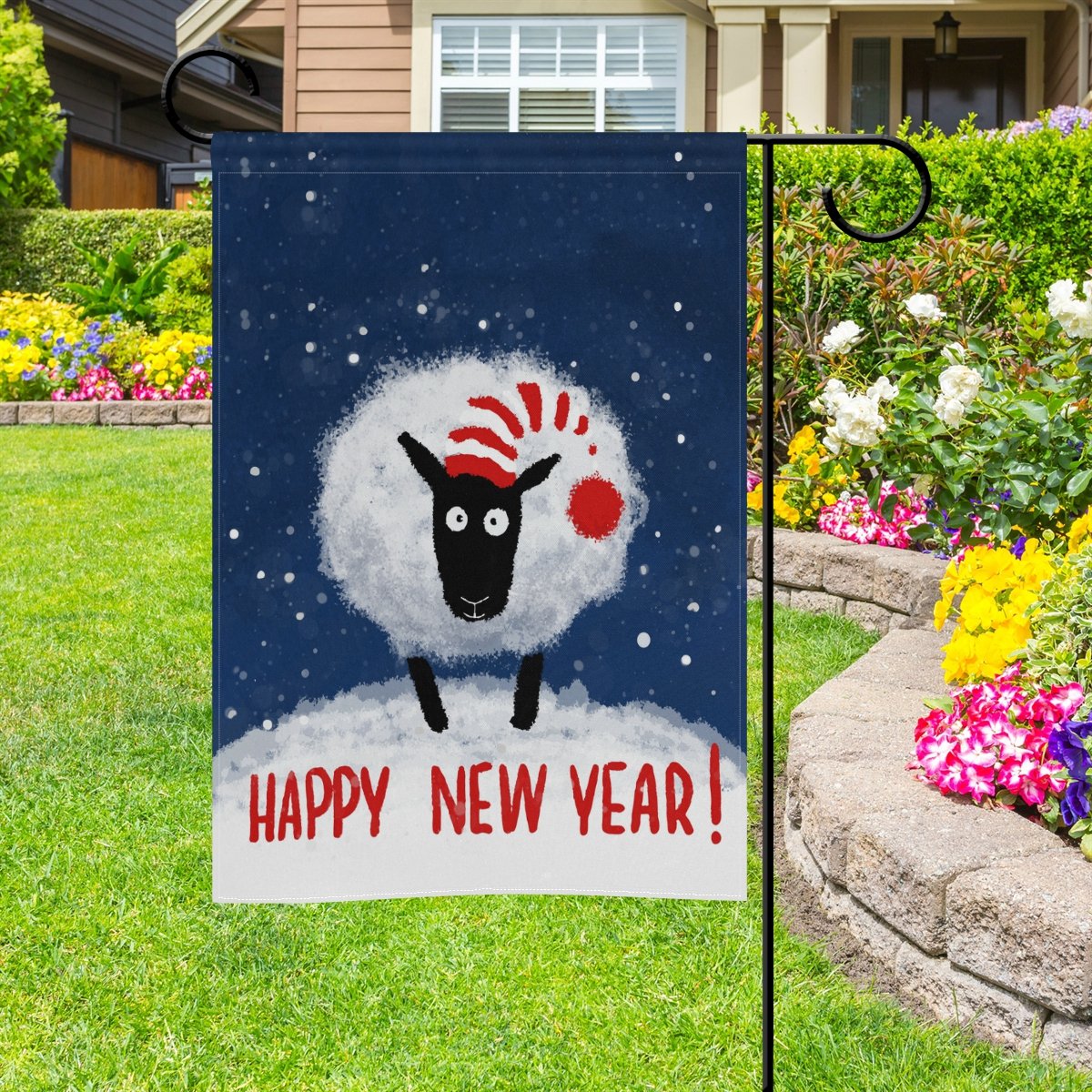 ALAZA Happy New Year Gartenflagge – Doppelseitig Mit Lustigem Schaf & Schnee, 30,5x45,7cm Oder 71x101,6cm