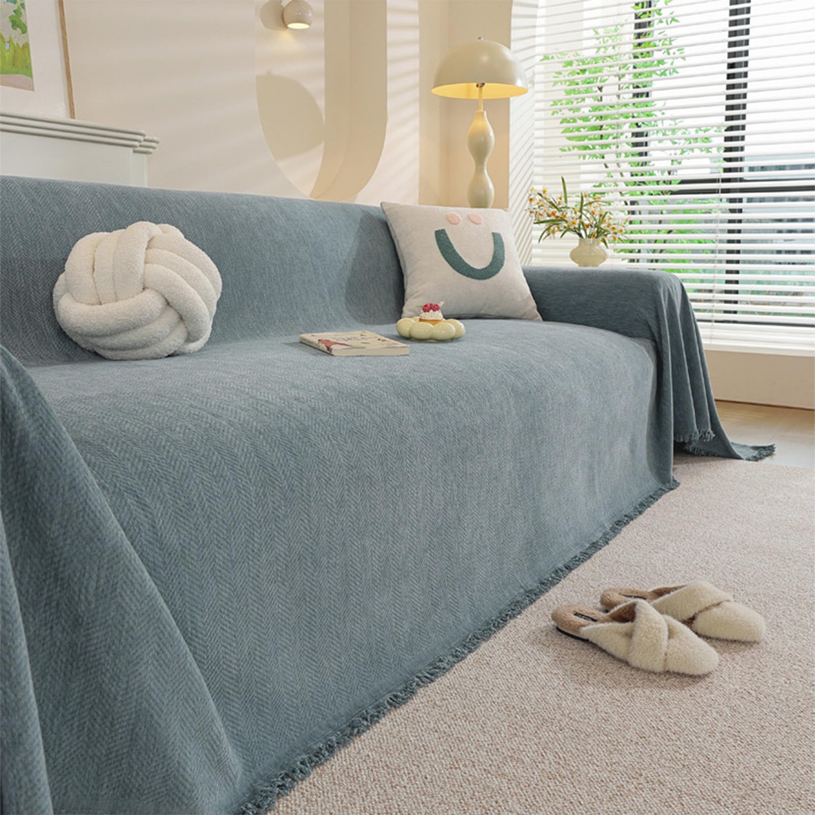 Zihpil Waterproof Sofa Cover for 2 3 4 Seater, Chenille anti cat scratch blanket(Herringbone Blue,230 * 180cm)