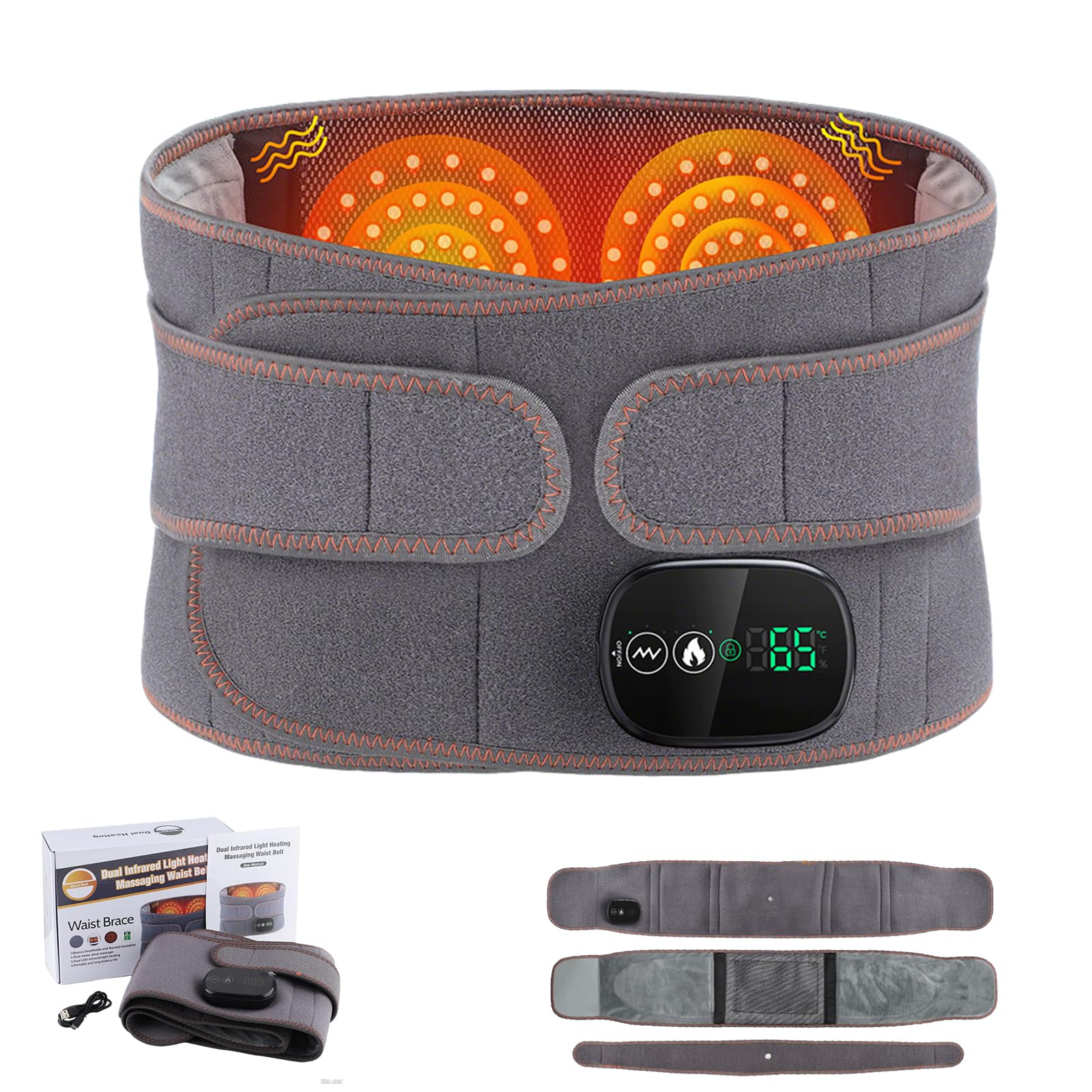luminabelt - rotlichttherapie-gürtel mit massagefunktion,3 Heiz- & Vibrationsmodi,Touchscreen-Steuerung,Komfortabler Rücken- & Bauchtherapie-Gurt zur Muskelentspannung und Schmerzlinderung ﻿-grey