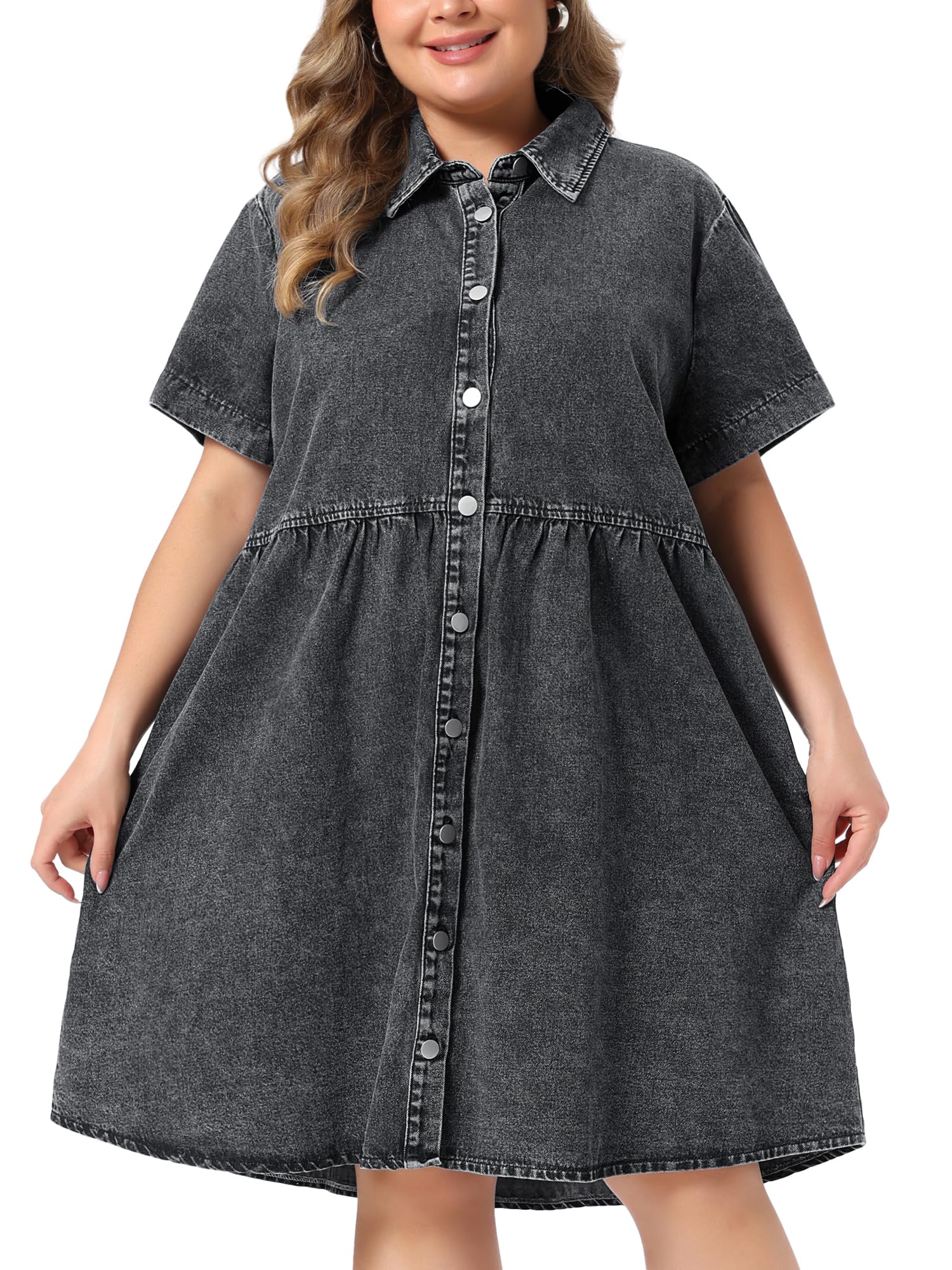 Agnes Orinda Women Plus Size Denim Dress Babydoll Sundress Jean Dresses