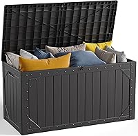 FoldingFurniture 100 Gallon Waterproof Deck Box - Lockable Resin Outdoor Storage for Patio Cushions, Garden Tools & 460lb Bench