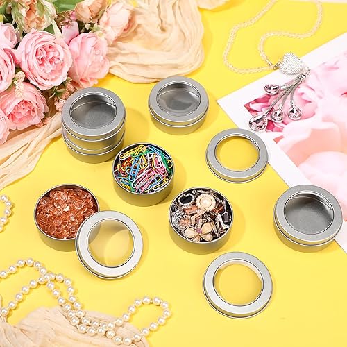 Miniatura 7 de TecUnite Latas de metal de 2 onzas redondas vacías con tapa transparente para cocina, oficina, velas, dulces (paquete de 100)