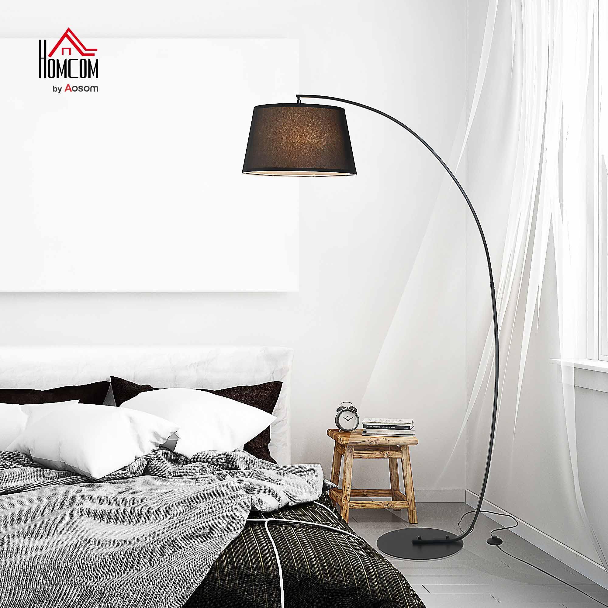 HOMCOM Lámpara de Pie Arco con Pantalla de Tela con Casquillo E27 Negro | Lámpara de Pie para Salón, Bombilla no Incluida, Interruptor de Pedal, para Dormitorio, Oficina