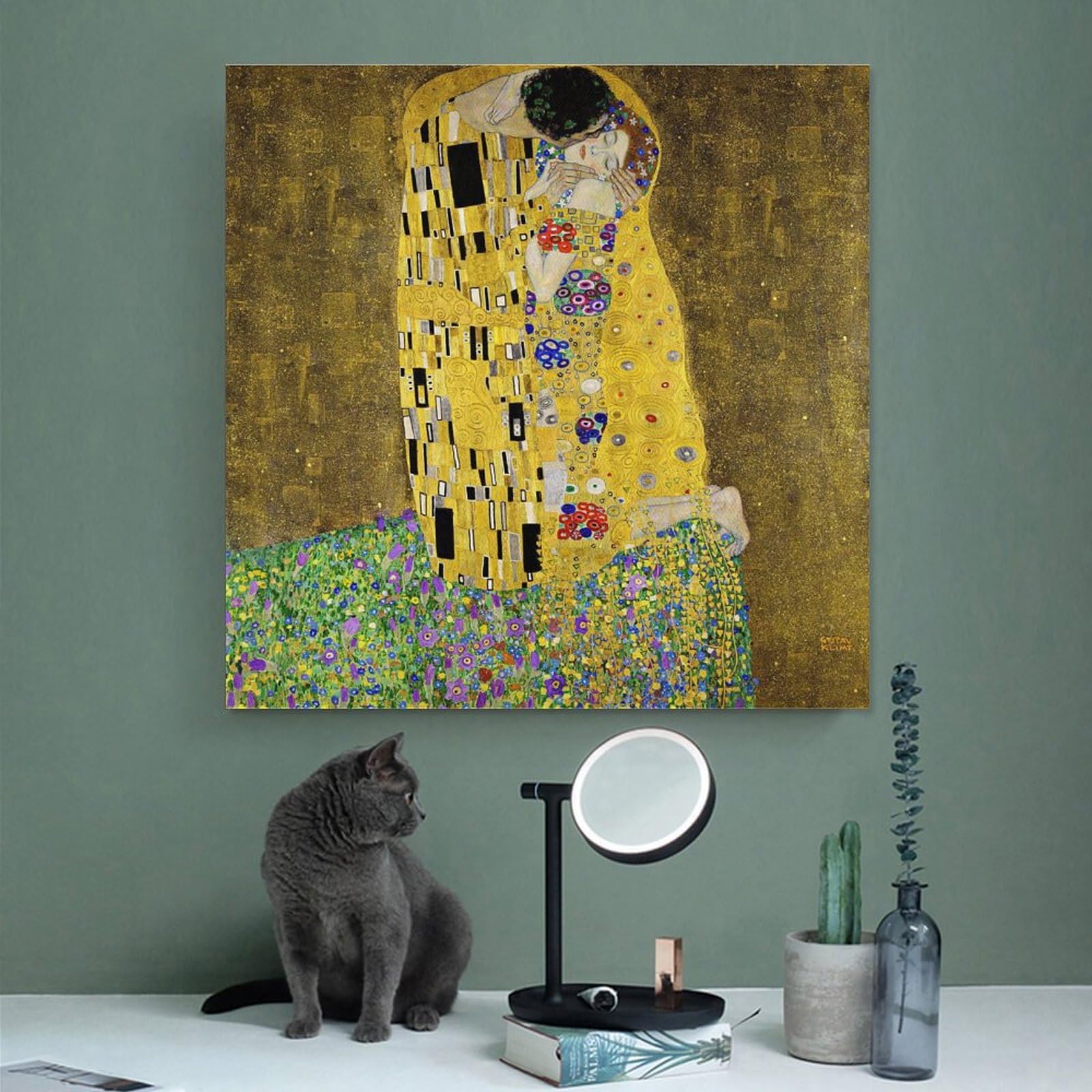 ☆秀作☆ 手書き油絵 クリムト 接吻 キス 肉筆絵画 インテリア 油彩画