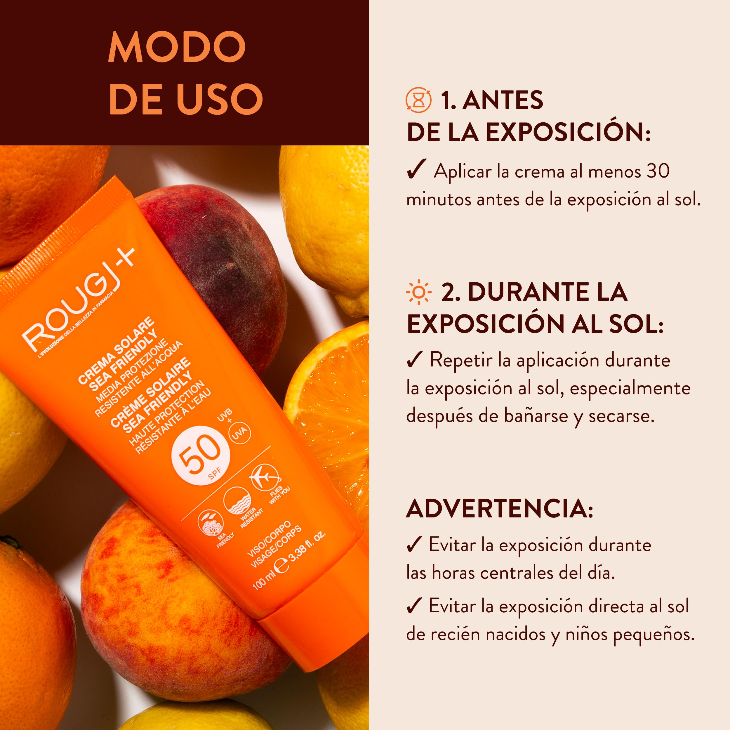 Rougj Crema Solar 50 Cuerpo Sin Perfume 100ml x 3 - Protector Solar Corporal 50 Resistente Al Agua Para Piel Sensible - Crema Solar Corporal Protección Solar Spf 50 Sunscreen Spf 50 - Made In Italy