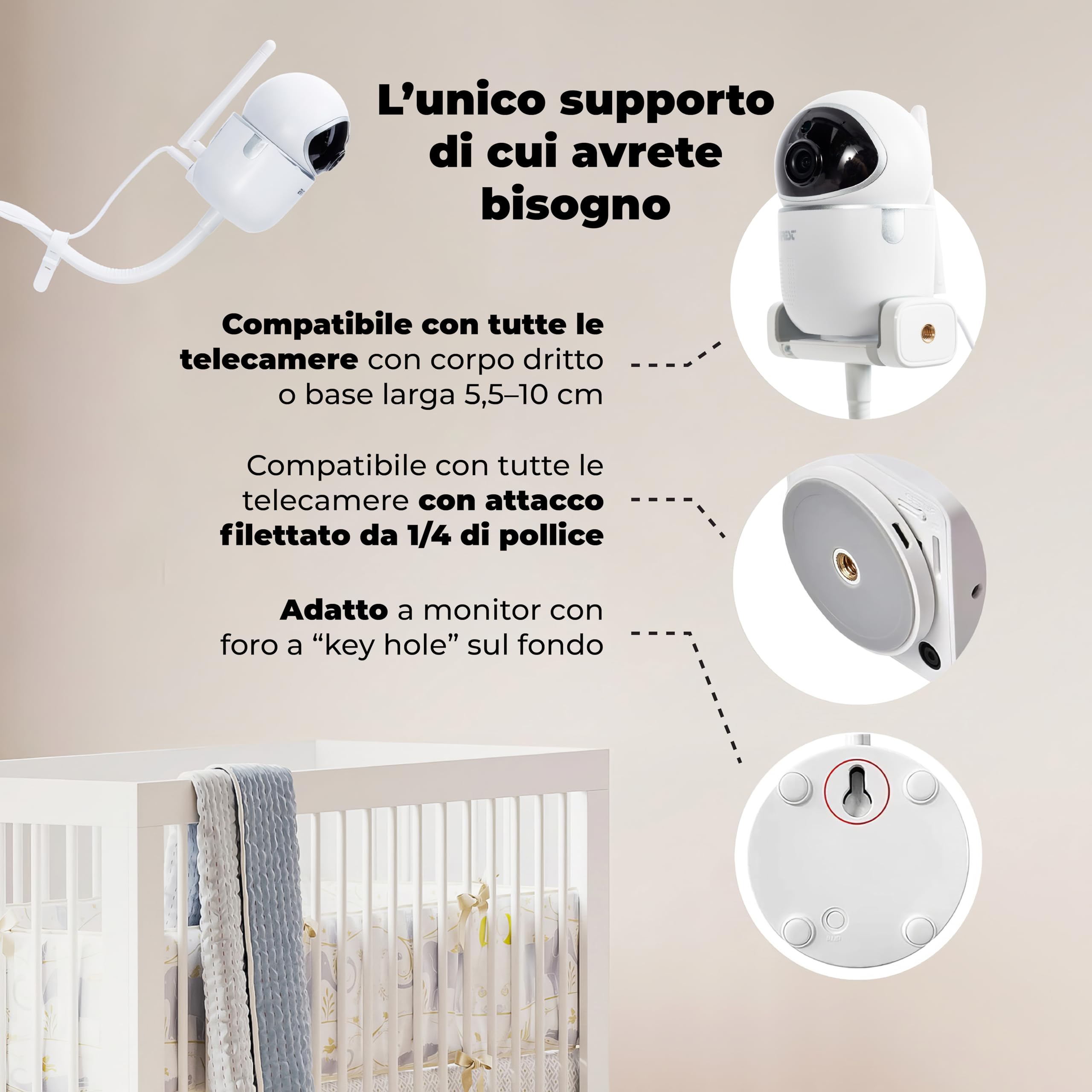 goozie Supporto da pavimento per baby monitor, compatibile con i modelli di fotocamera universale Babysense, Boifun, Hellobaby, GHB, Tapo, Vtech e tutte le fotocamere con vite da 1/4 di supporto per