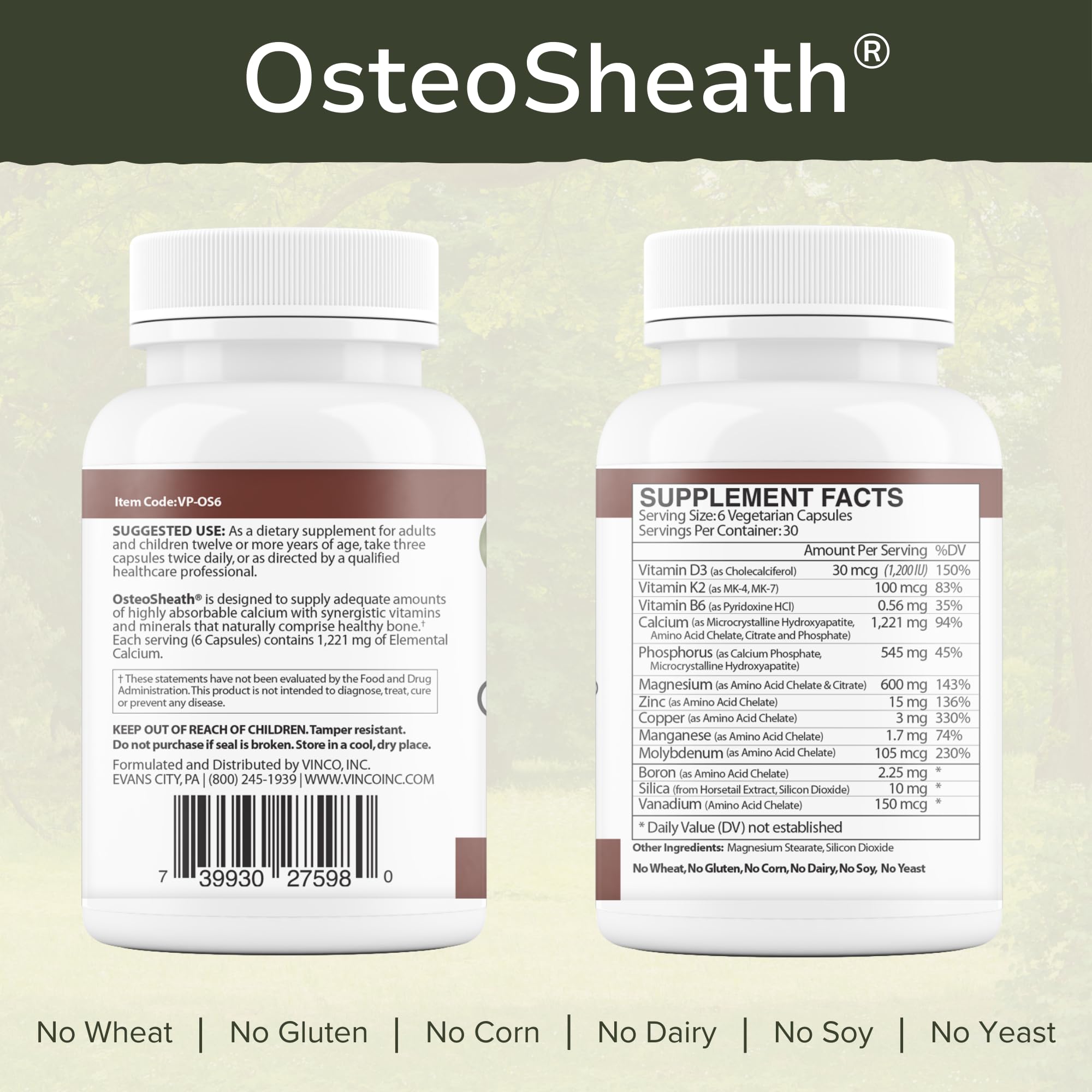 Vinco Inc - OsteoSheath® Enhanced Bone Support & Dietary Daily Supplement | (180 Capsules) | Supports Healthy Bone Density | Calcium, Vitamins K2/B6/D3 & Minerals | Gluten Free — Amazon image 2