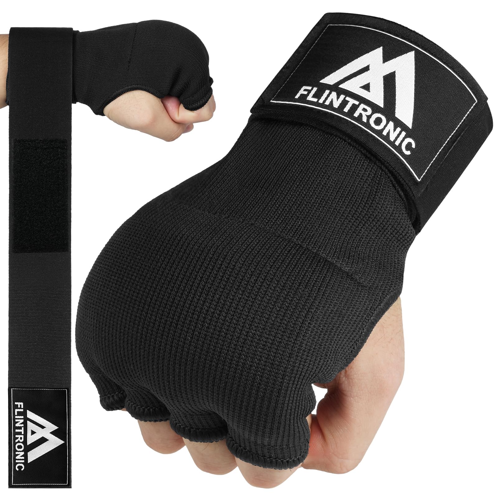 flintronic Żelowe rękawice bokserskie, wewnętrzne, 95 cm, szybkie długie paski na nadgarstek, elastyczne, wyściełane, do MMA, muay thai, kickboxingu, treningu sztuk walki, sportów walki